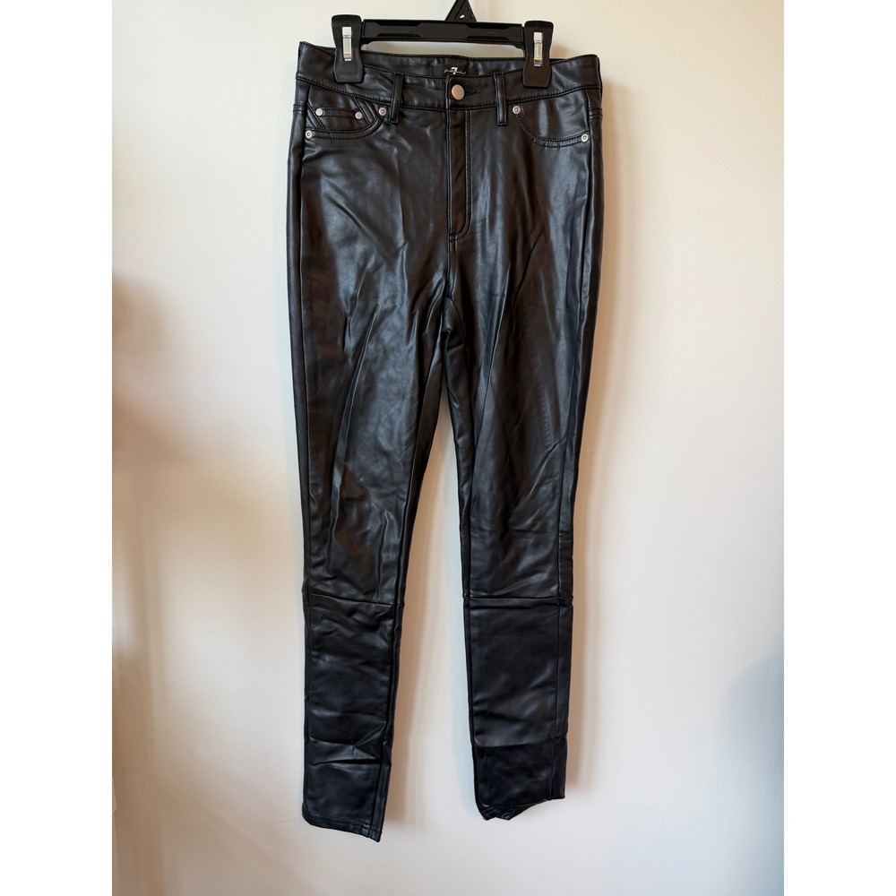 7 For All Mankind Womens Faux Leather Skinny Pants Black High Rise XS 0971